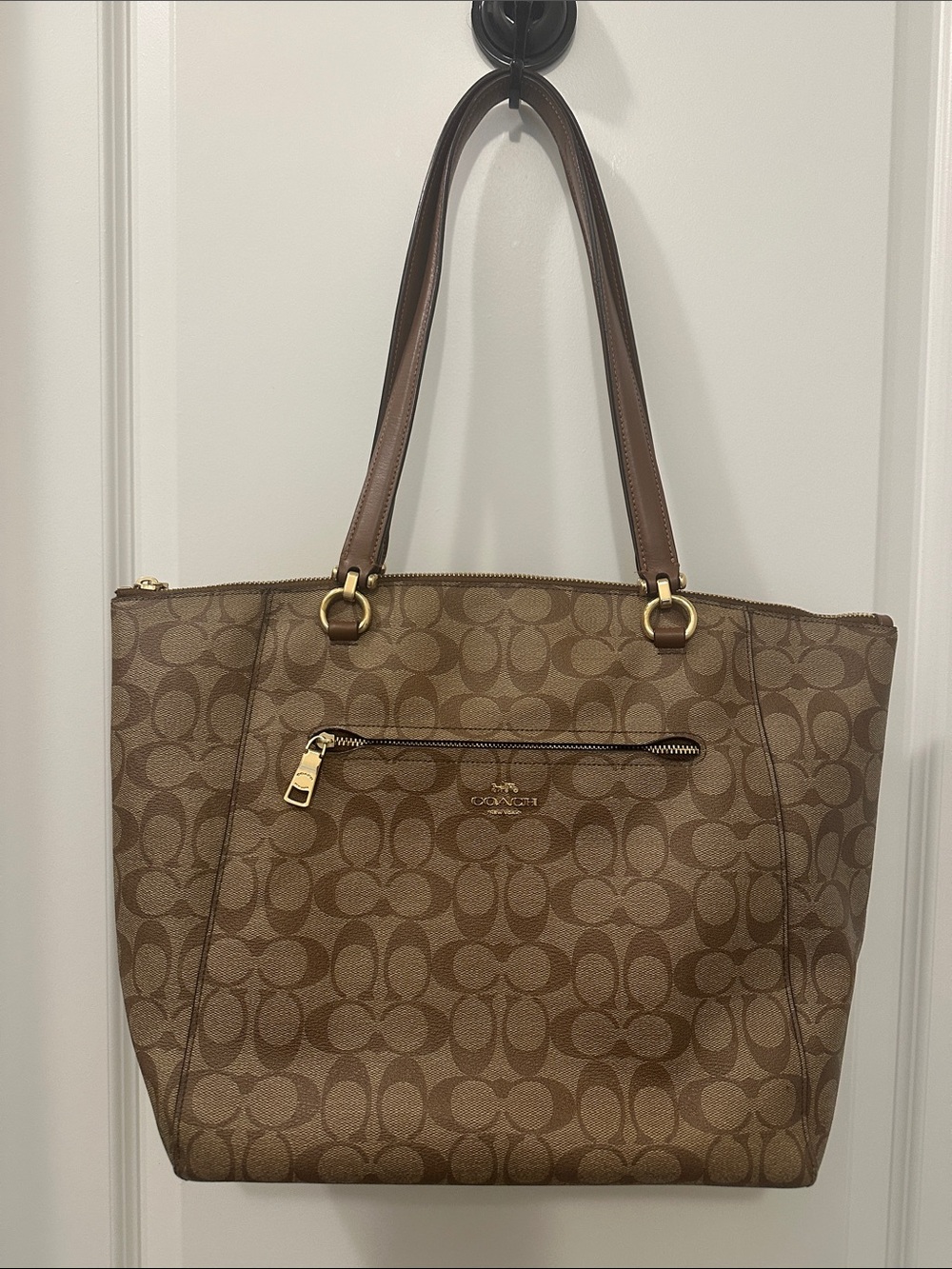 Coach Brown Signature Canvas Tote with Dark Brown Leather Straps